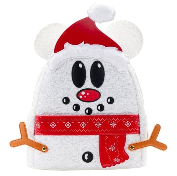 DISNEY Loungefly Mickey Mouse Sequin Snowman Mini Backpack + Handmade Ears - Picture 3 of 11